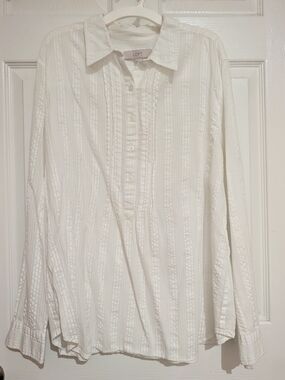 LOFT White Long-Sleeve Button Front Shirt